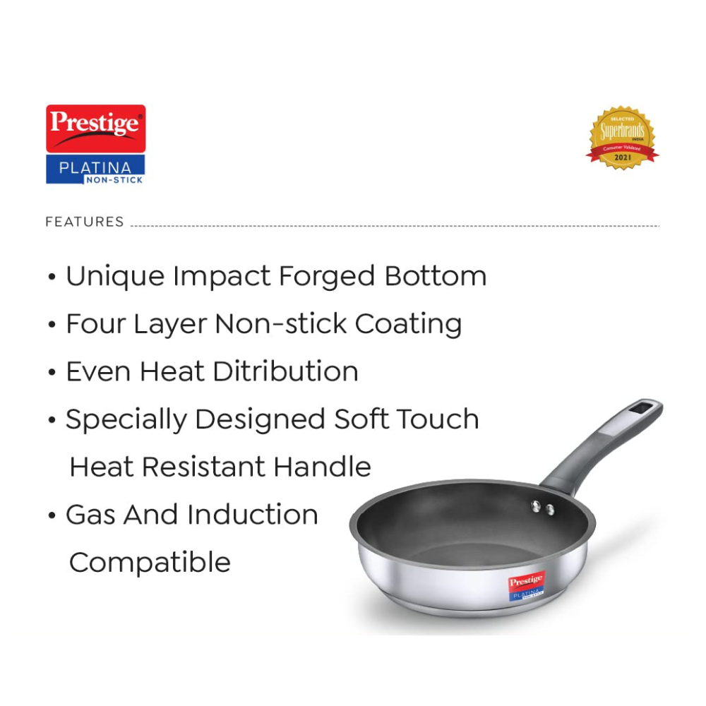 Prestige Platina Non-Stick SS Fry Pan Without Lid 24 cm