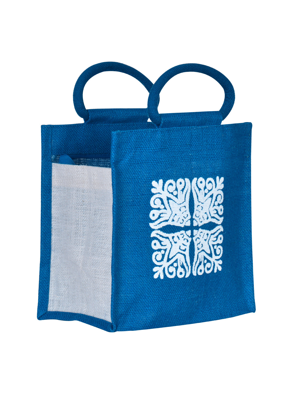 Jute Cottage Motif Zipper Lunch Bag 100% Genuine Jute