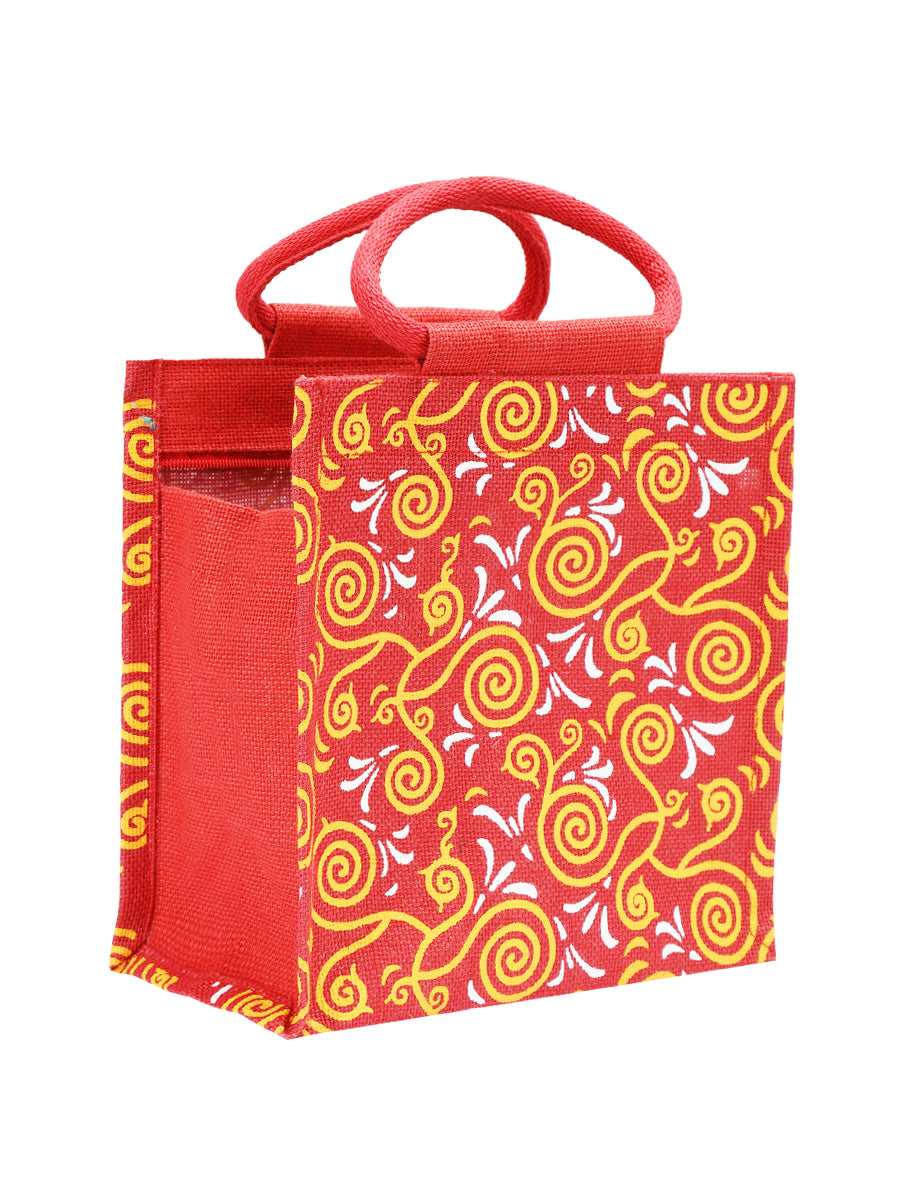 Jute Cottage All Over New Print 2 Colour Zipper Lunch Bag 100% Genuine Jute Bag