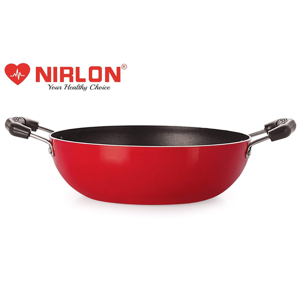 Nirlon Aluminium Cooking Non-stick Gas Stove Compatible Bottom Deep Fry Kadhai