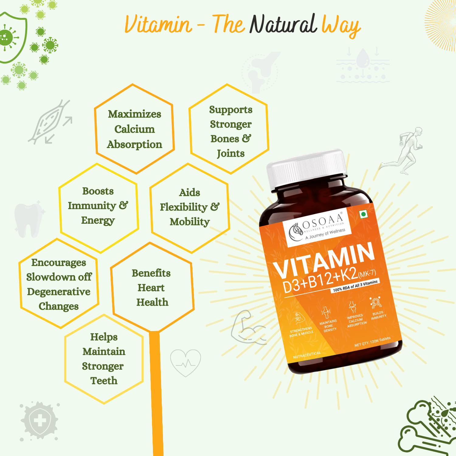 Osoaa Veg Vitamin D3 K2 & B12 - 120 tabs