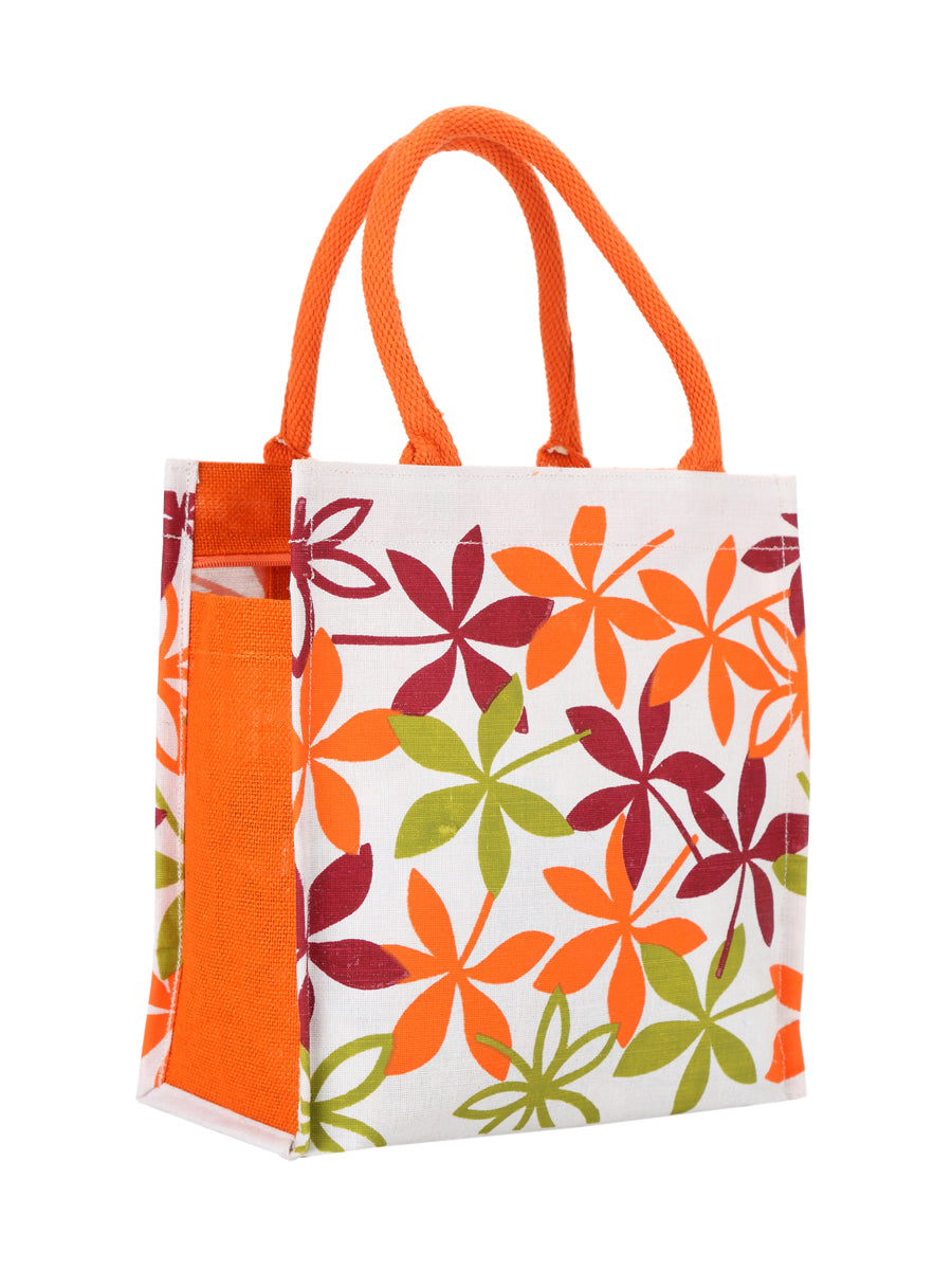 Jute Cottage Juco Printed Zipper Lunch Bag 100% Genuine Jute