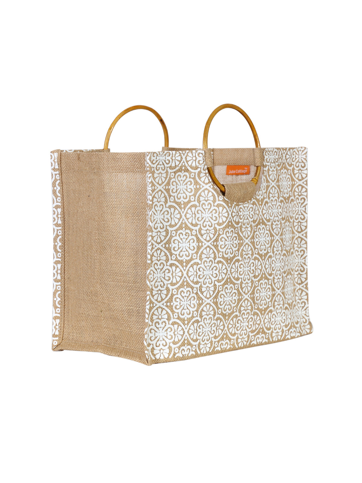 Jute Cottage Mughal Print Lunch Bag Cane Handle