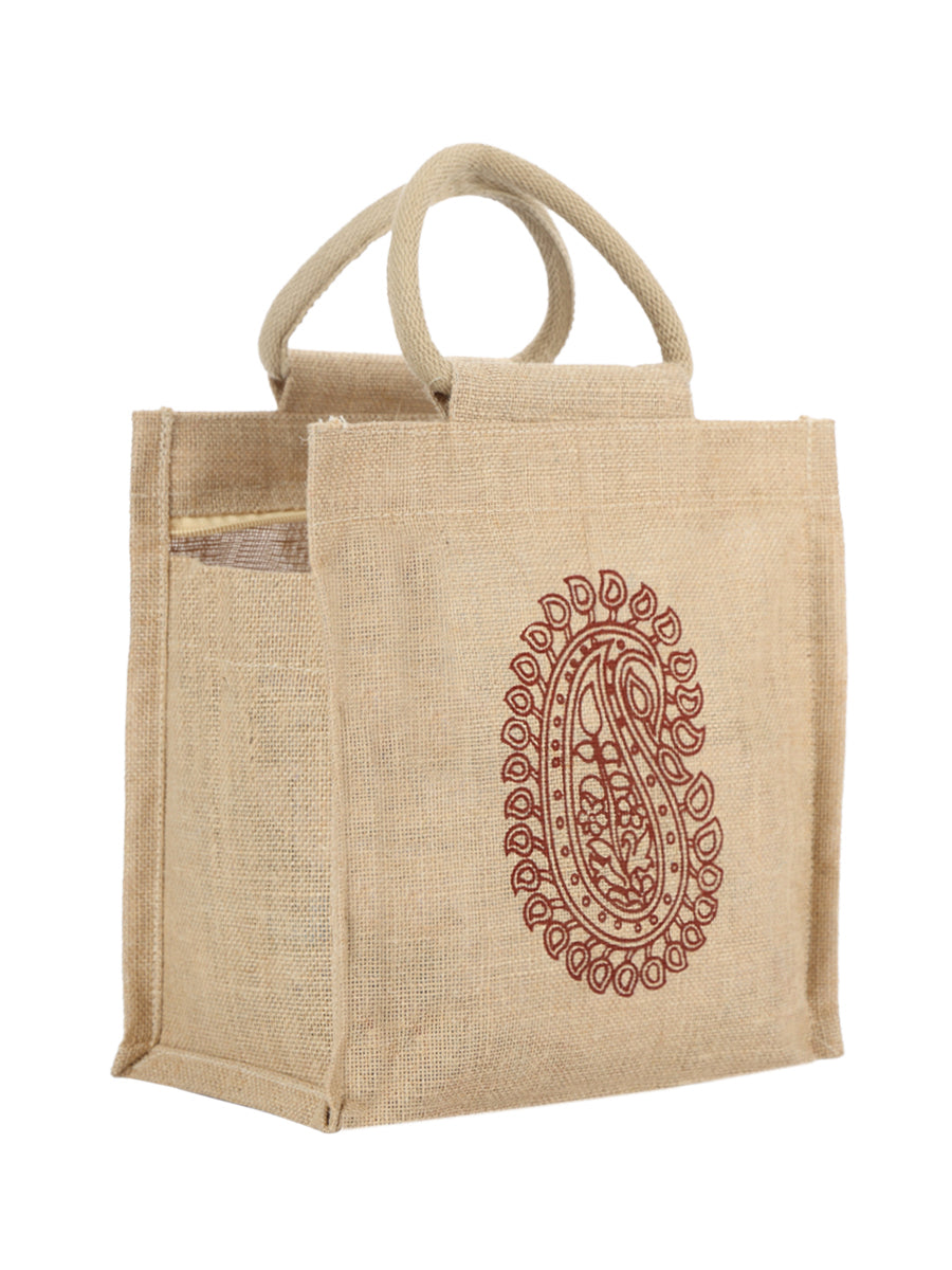 Jute Cottage Paisley Zipper Lunch Bag Sustainable 100% Genuine Jute