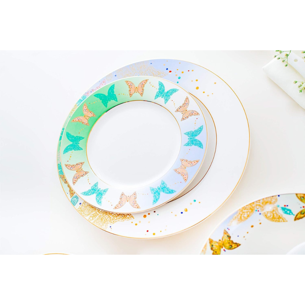 Bergner Bone China Butterfly 6 Pcs Dessert Plate Set | 21 Cm