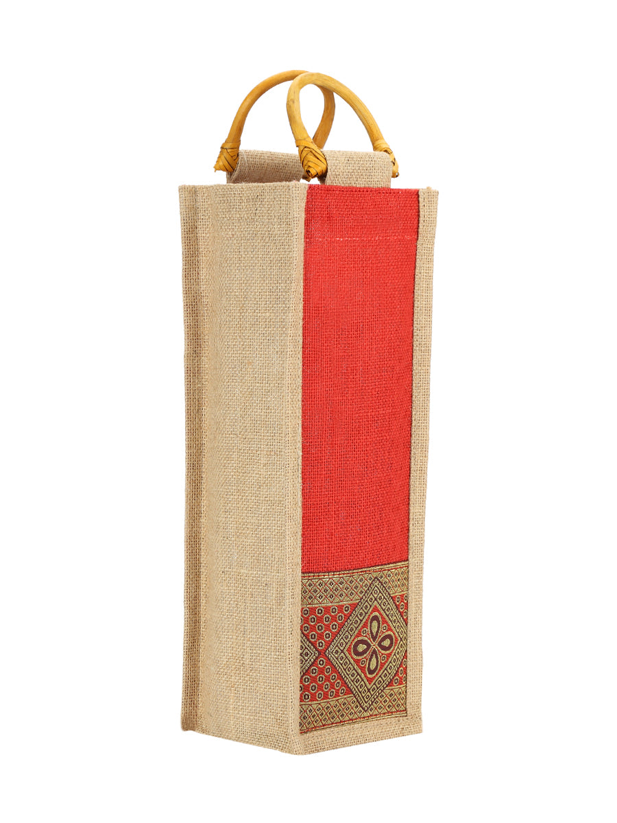 Jute Cottage Bottle Bag With Lace / Print