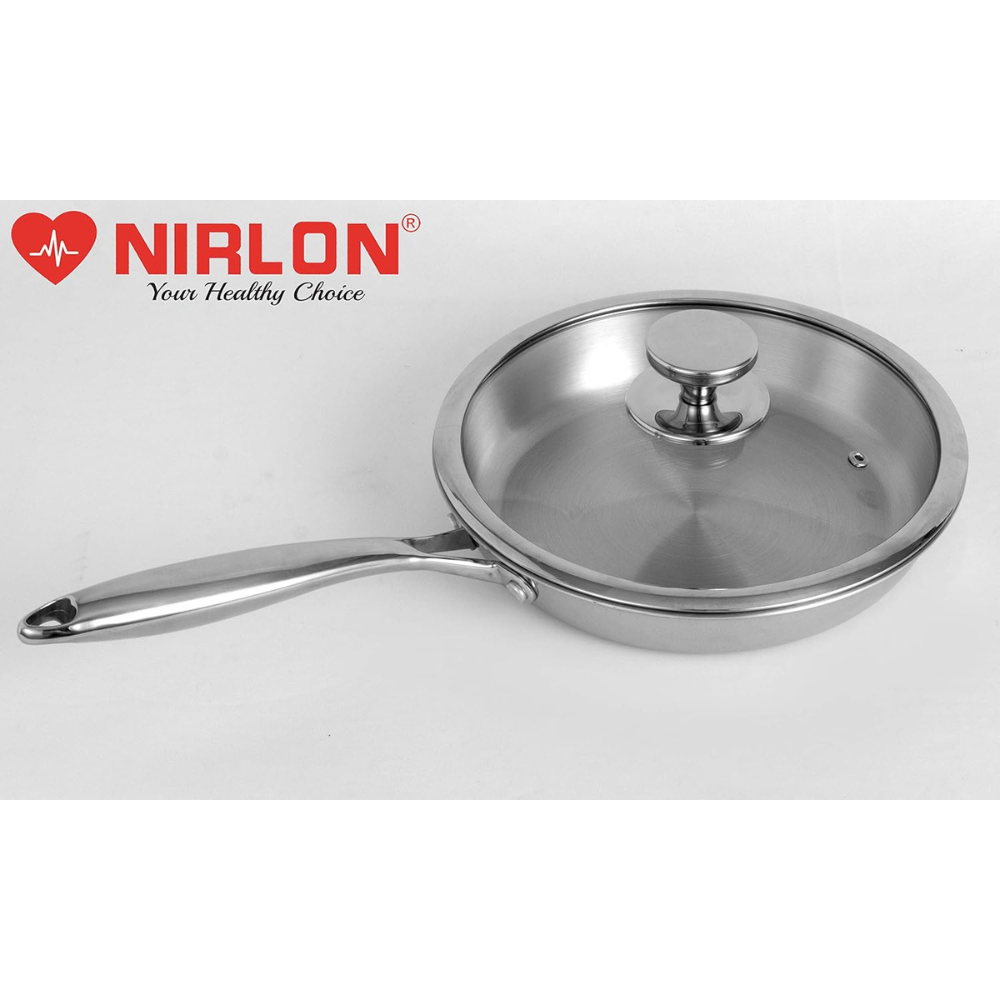 Nirlon Platinum Triply Stainless Steel Fry Pan With Glass Lid- 20 Cm
