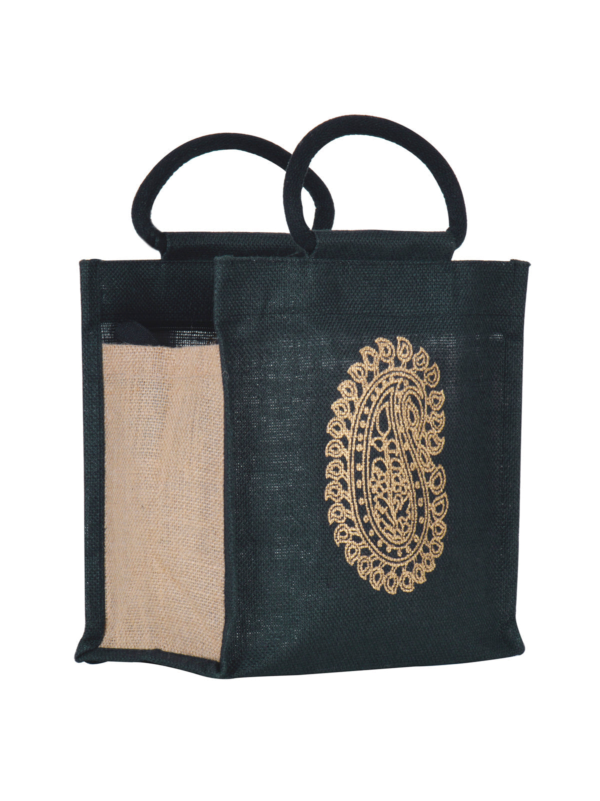 Jute Cottage Paisley Zipper Lunch Bag Sustainable 100% Genuine Jute
