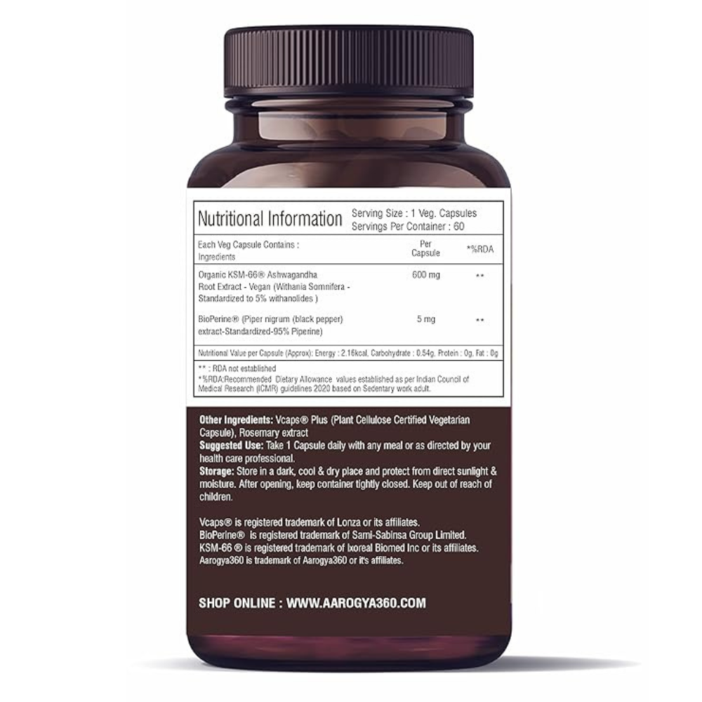 Aarogya360 KSM-66 Ashwagandha - 60 caps