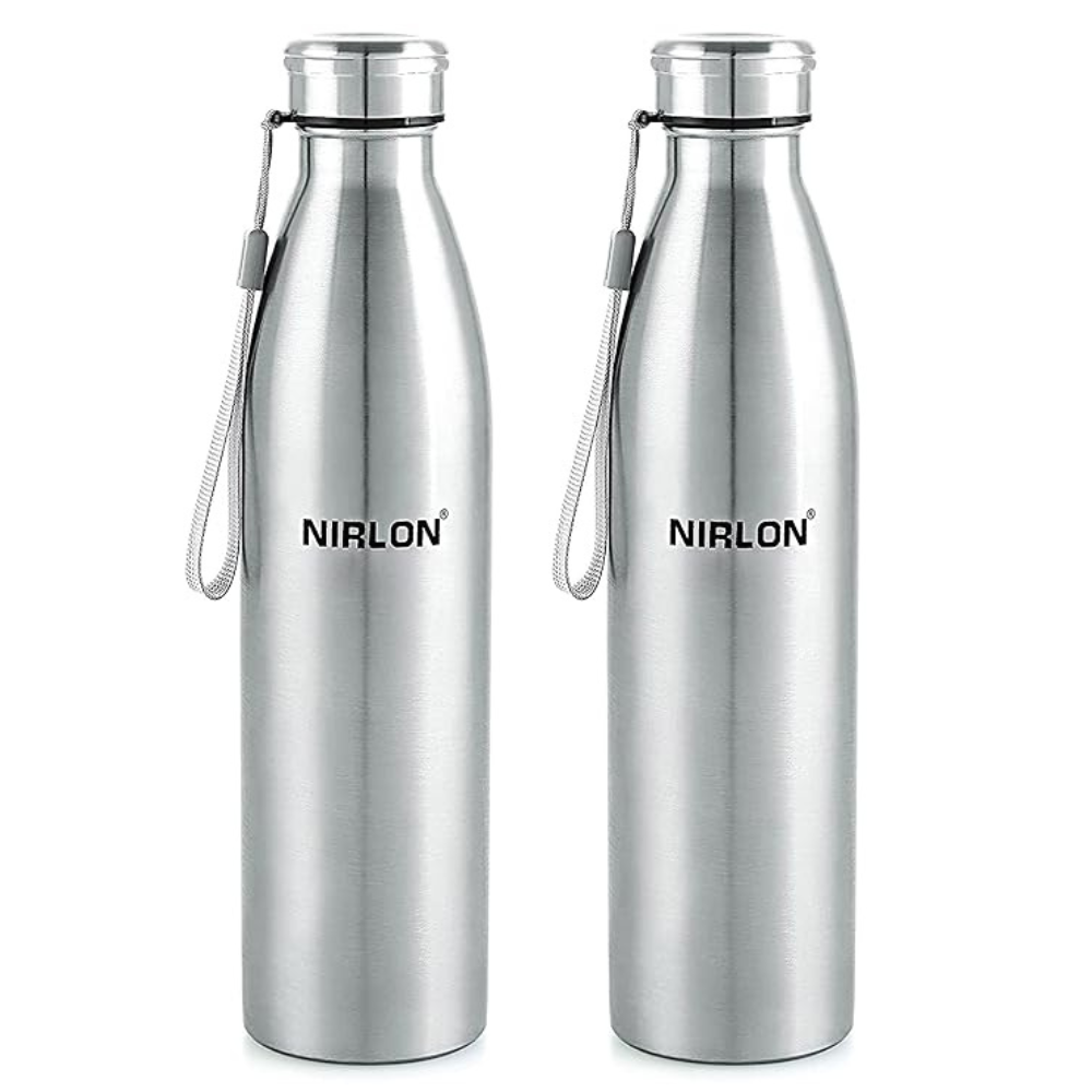 Nirlon Stainless Steel Single Wall Plain Water Bottle With String | Fridge Refrigerator Bottle - 1000 ml