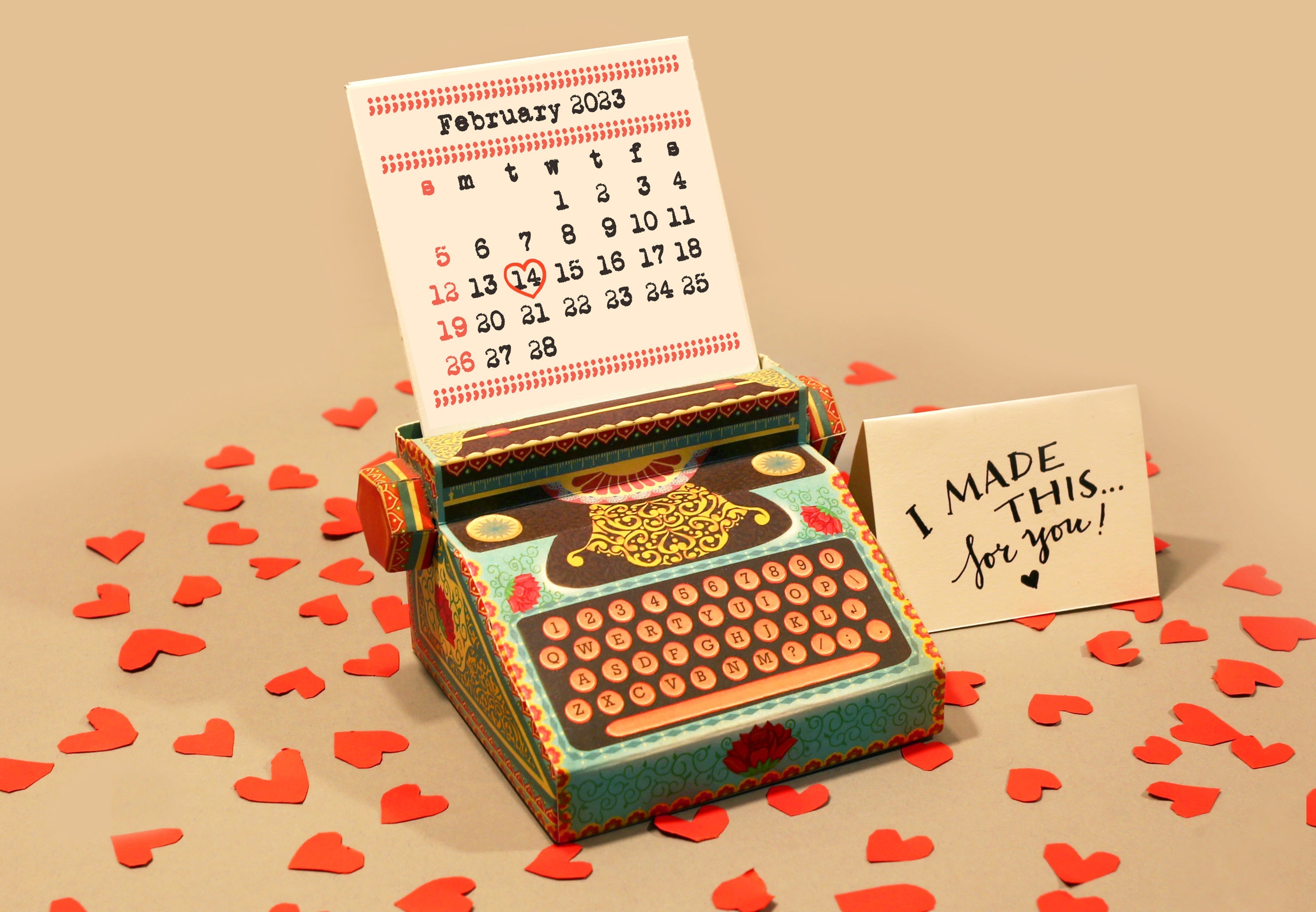 Colourful Typewriter Desk Calendar 2025 & 2026 DIY Paper Craft Kit