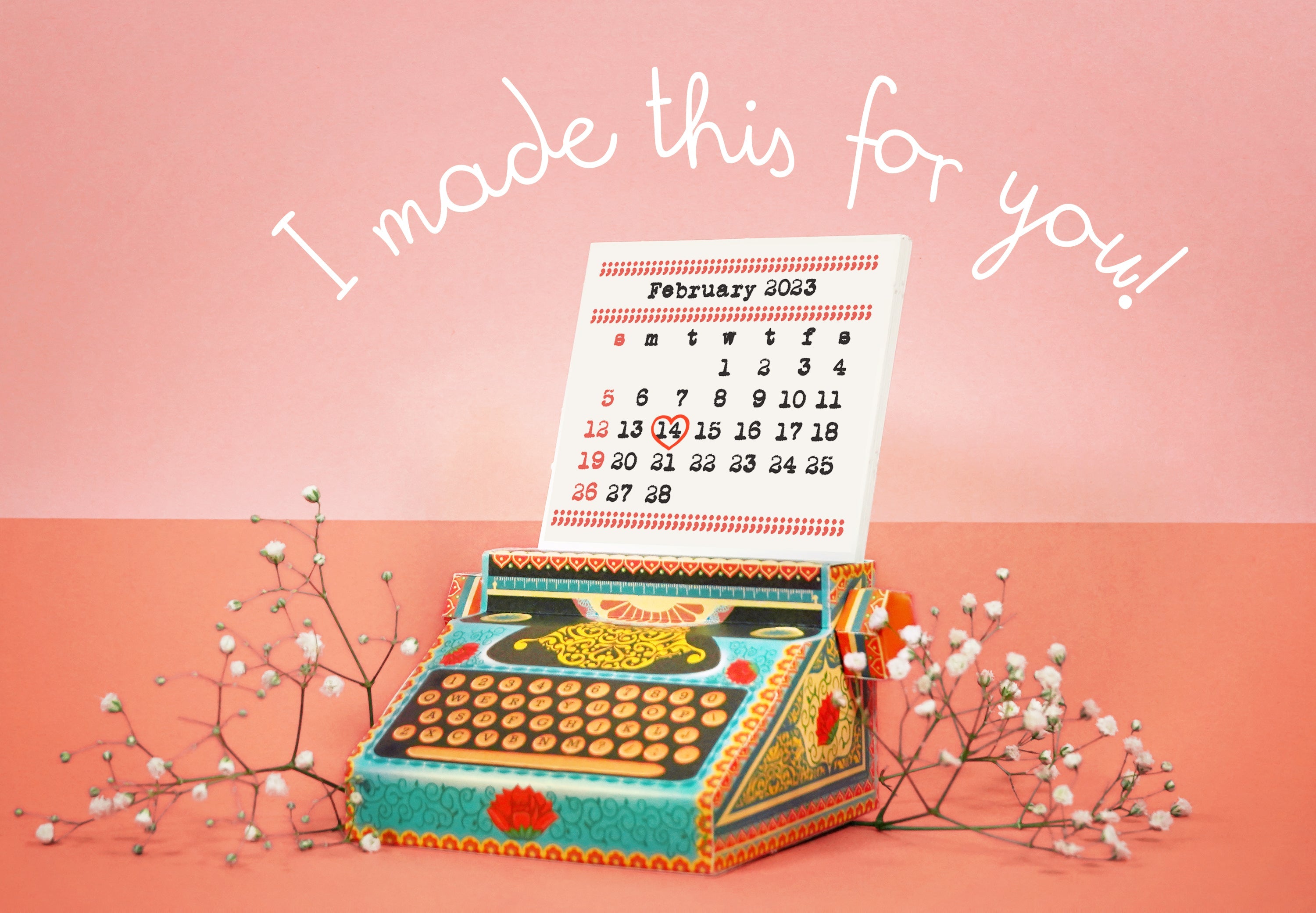 Colourful Typewriter Desk Calendar 2025 & 2026 DIY Paper Craft Kit