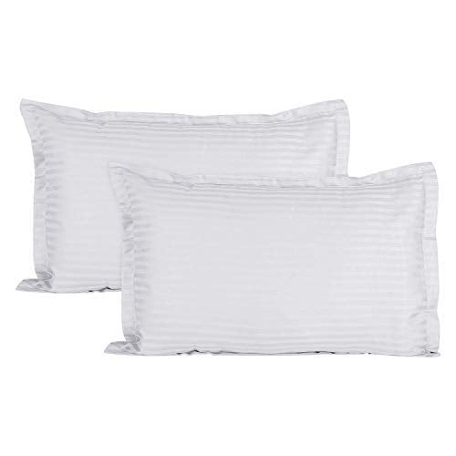 Huesland by Ahmedabad Cotton Sateen Striped 220tc Cotton Standard 2 Pillow Covers | White