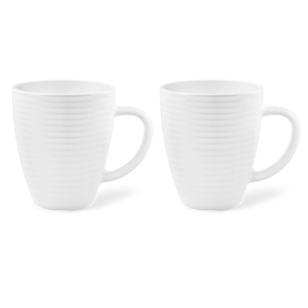 Larah by Borosil 2 Pcs Tea/coffee Orbit White Opalware Mug | 390 Ml Each