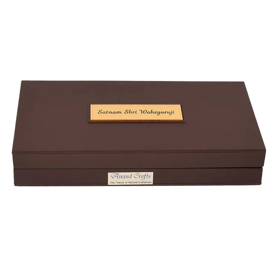 Jaipur Ace Satnam Shri Waheguru Ji Gold Plated Charan Paduka Yantra With Wooden Box