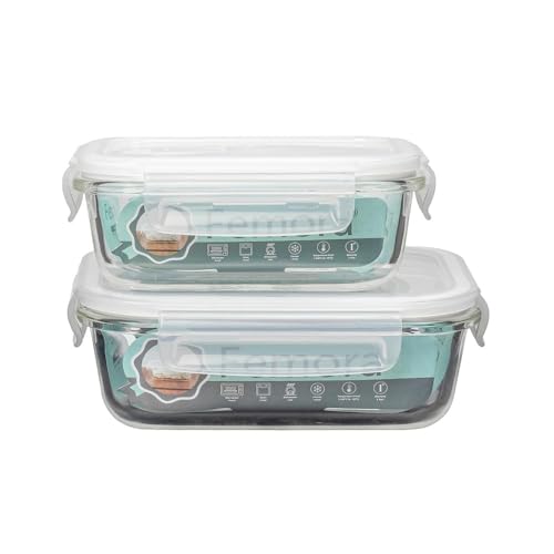 Femora Borosilicate Glass Containers for Kitchen | Storage Box for Kitchen With Air Vent Lid | Set of 2 400 Ml, 620 Ml