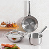 Futuretec Triply Stainless Steel Cookware Set 4 Pcs - 22cm (2.4 L) Extra Deep Kadai, 22cm (1.6 L) Frypan, 16cm (1.6 L) Saucepan