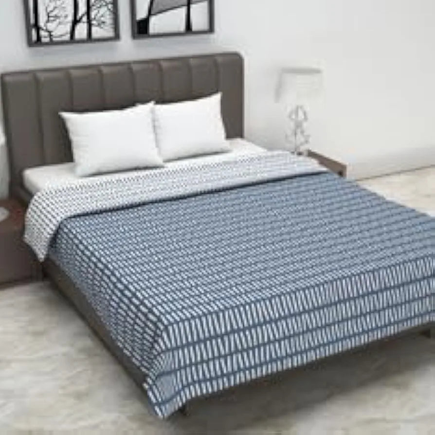 Divine Casa 120 GSM Microfiber Double Dohar Soft & Lightweight Throw Blanket Craggy Lines Pattern Colour Blue Mirage