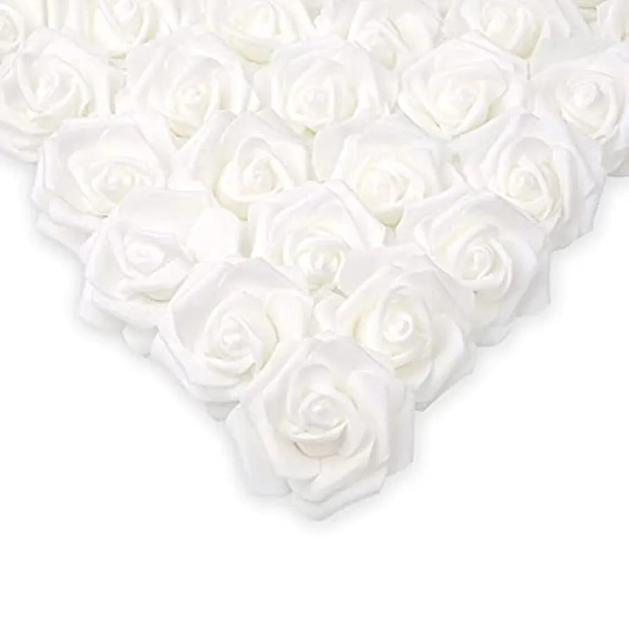 100 Pcs Artificial Rose Flower Heads Real Looking White Foam Fake Roses White