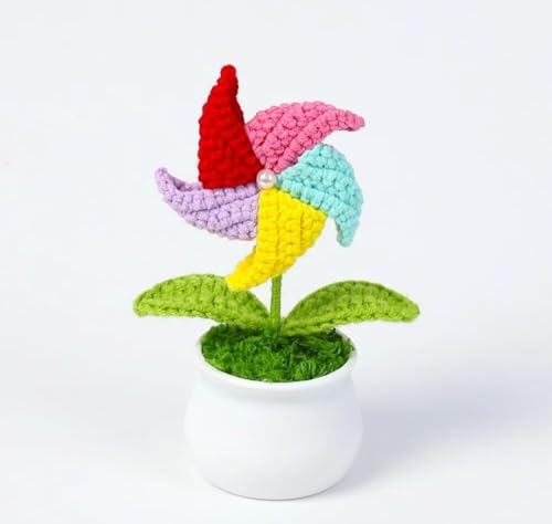 Crochet Flowers Artificial Sunflower Multicolor Fan with Pot