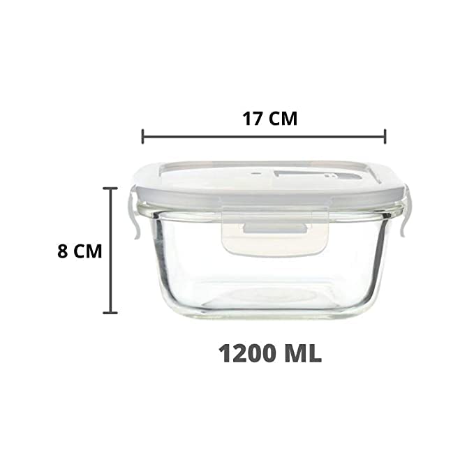 Femora Borosilicate Glass Containers for Kitchen | Storage Box for Kitchen With Air Vent Lid | Set of 1 | 1200 Ml
