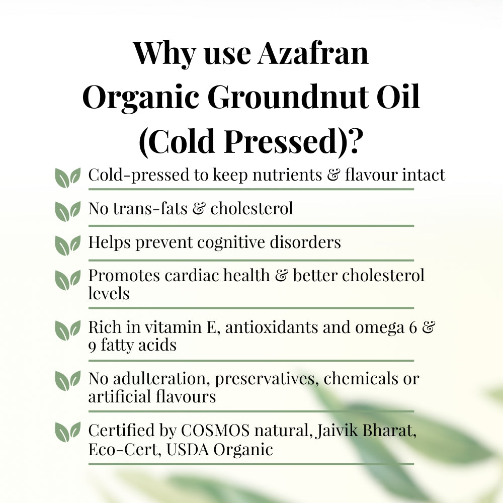 Azafran Organic Groundnut Oil (Cold Pressed) - 1l