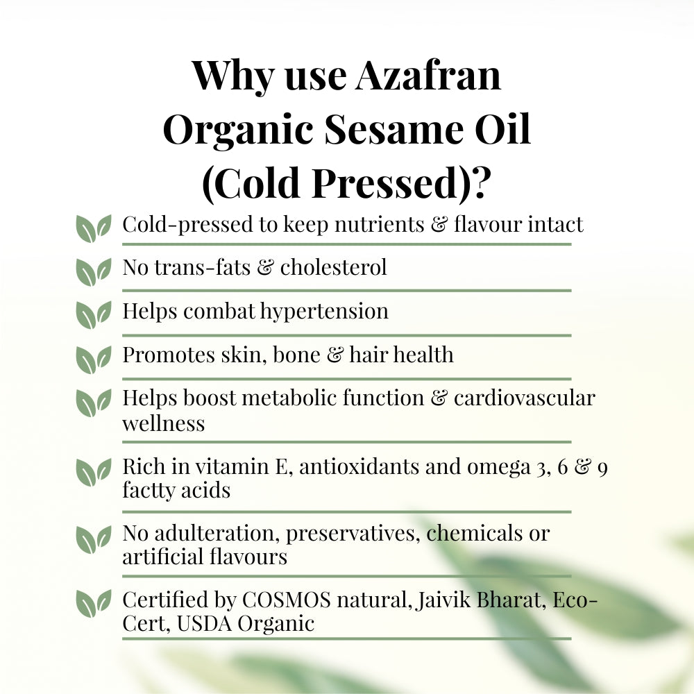 Azafran Organic Sesame Oil (Cold Pressed) - 1l