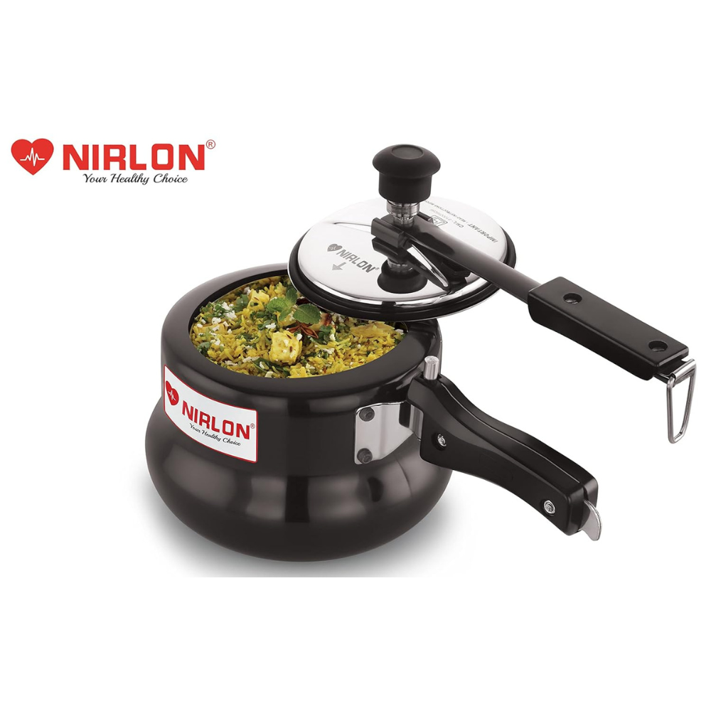 Nirlon Induction and Gas Compatible Hard Anodised Handi Shape Inner Lid Aluminium Pressure Cooker, 3 Litre, Black