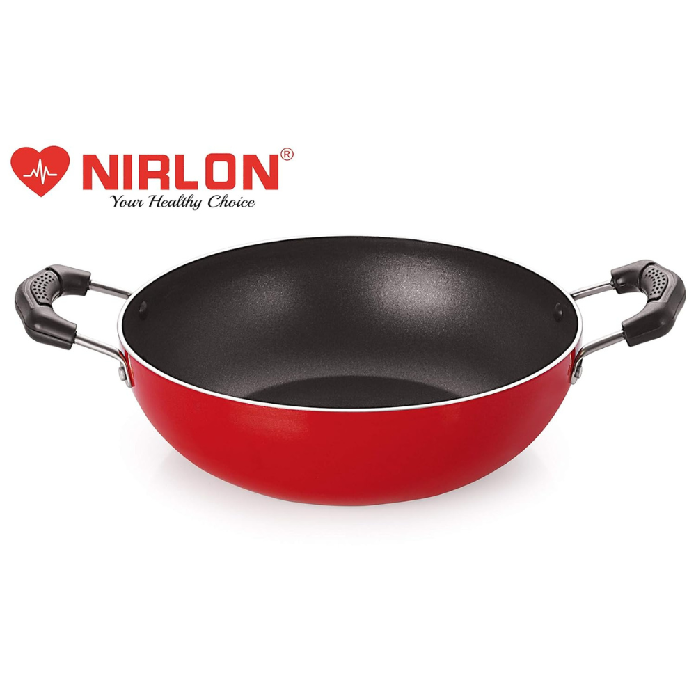 Nirlon Aluminium Cooking Non-stick Gas Stove Compatible Bottom Deep Fry Kadhai