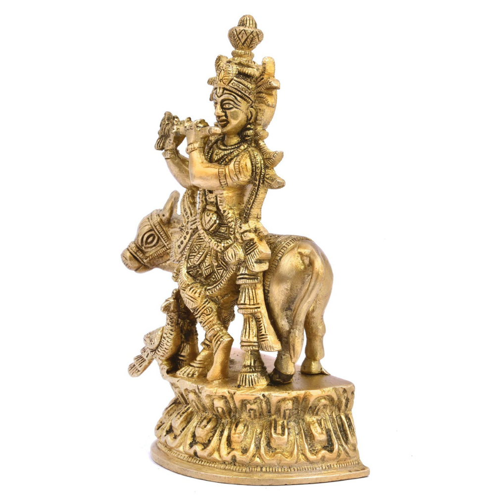 The Advitya Brass Krishna With Nandi Statue