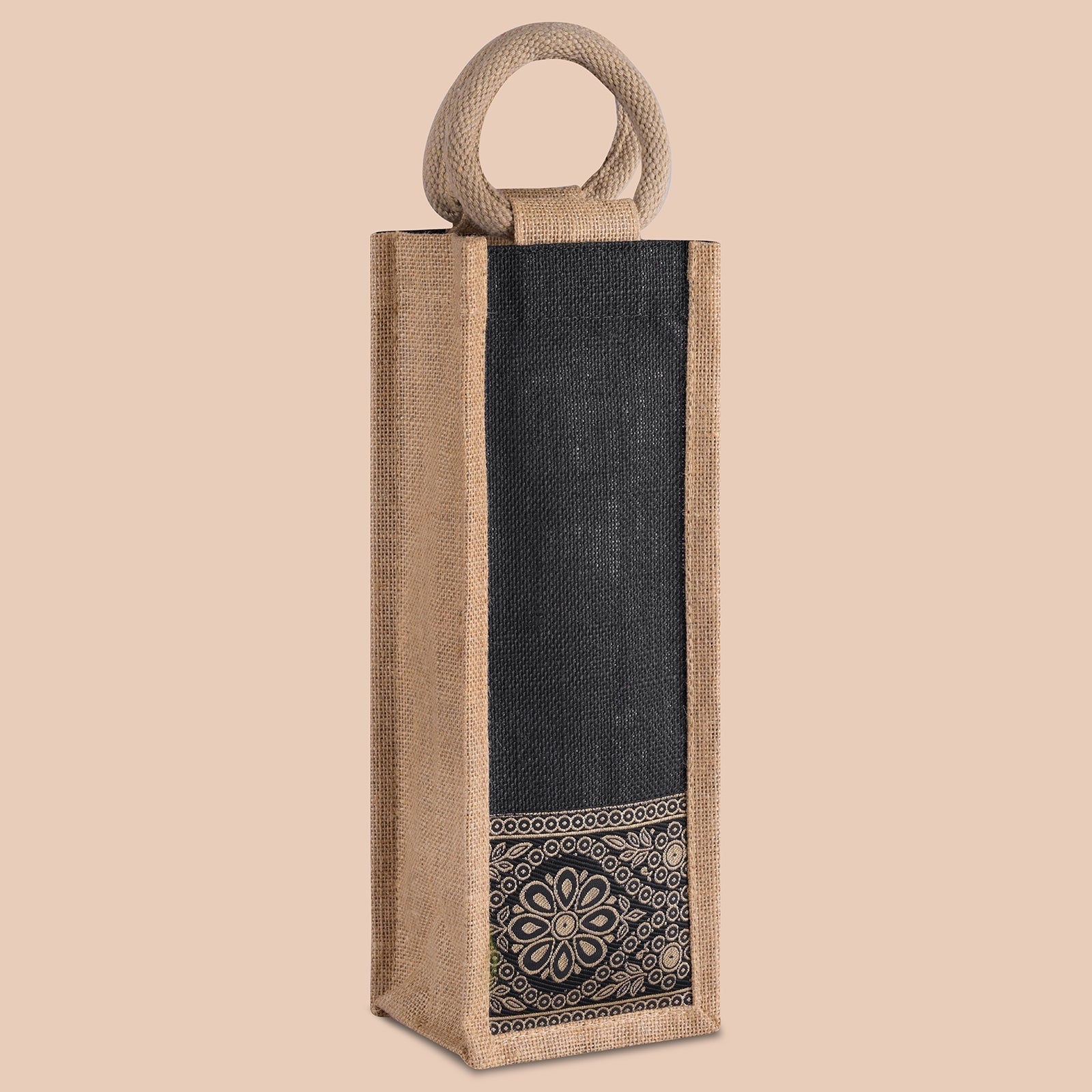 Jute Cottage Bottle Bag With Lace / Print