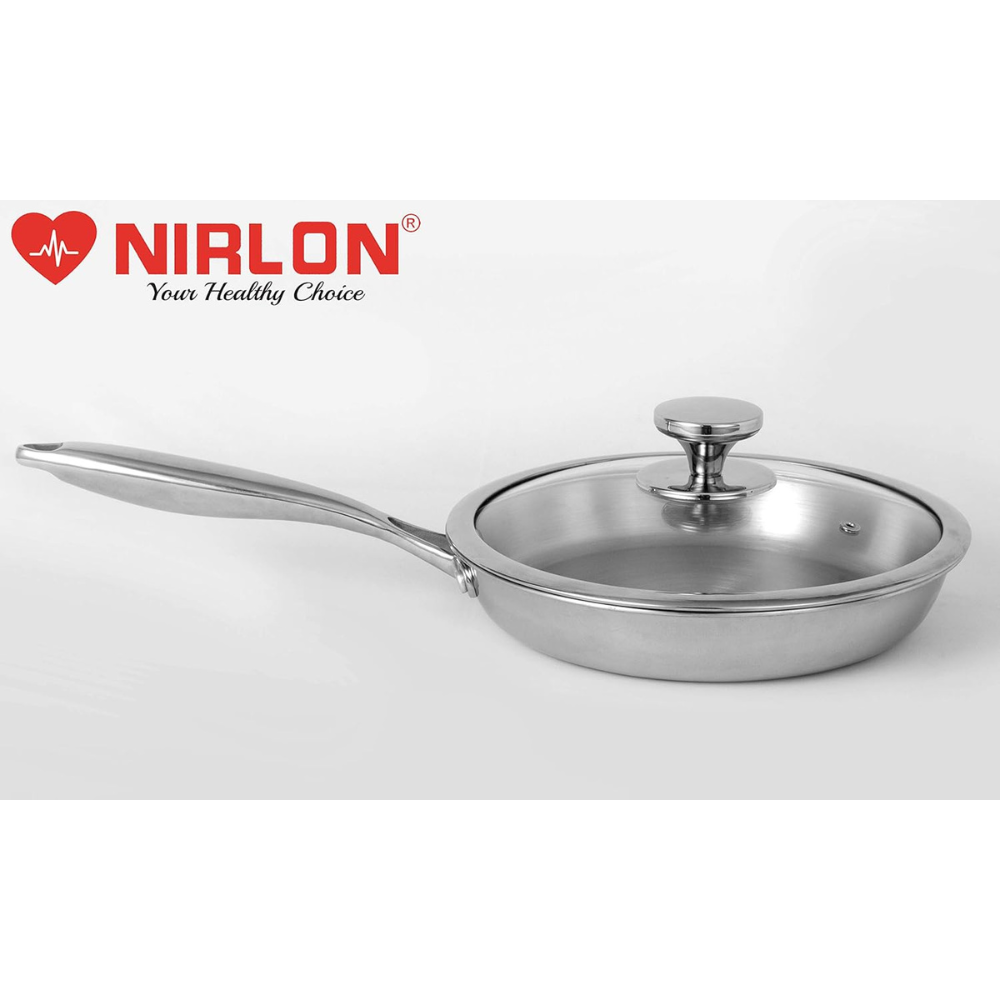 Nirlon Platinum Triply Stainless Steel Fry Pan With Glass Lid- 20 Cm