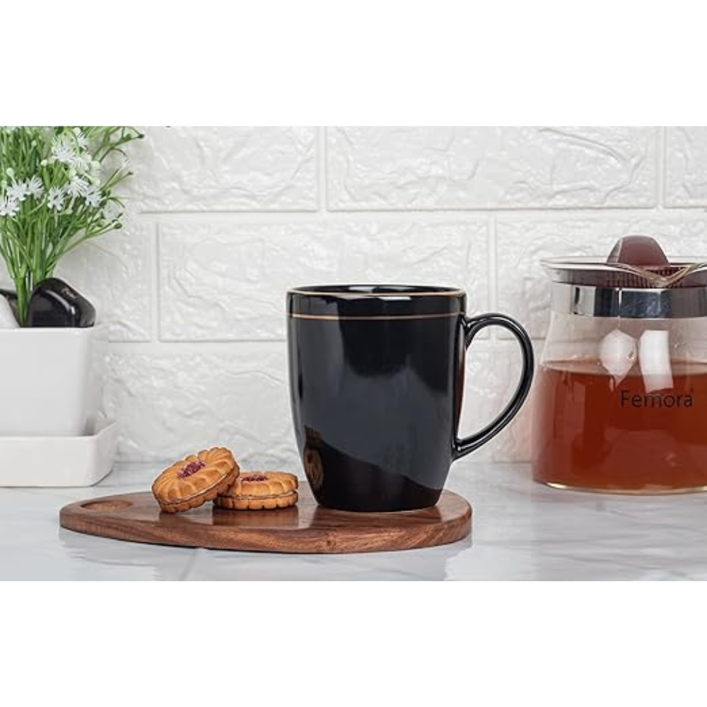 Femora Black Color Gold Line Ceramic Coffee Mug | 300 Ml