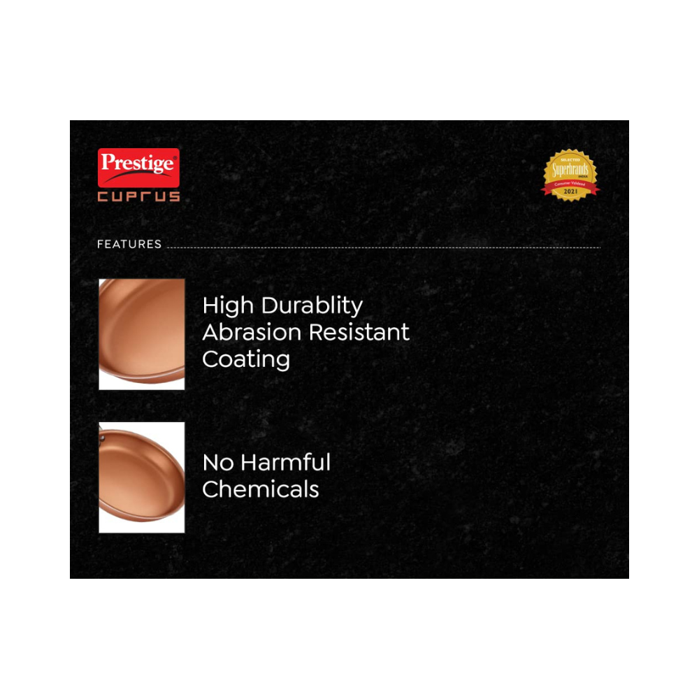 Prestige Cuprus Aluminium Gas and Induction Compatible Fry Pan, 20 cm, 1.2 L (Copper)
