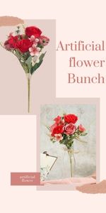 Artificial Multiflora Flower Roses Fake Sticks Bunch Decorative Without Vase Peach Fabric