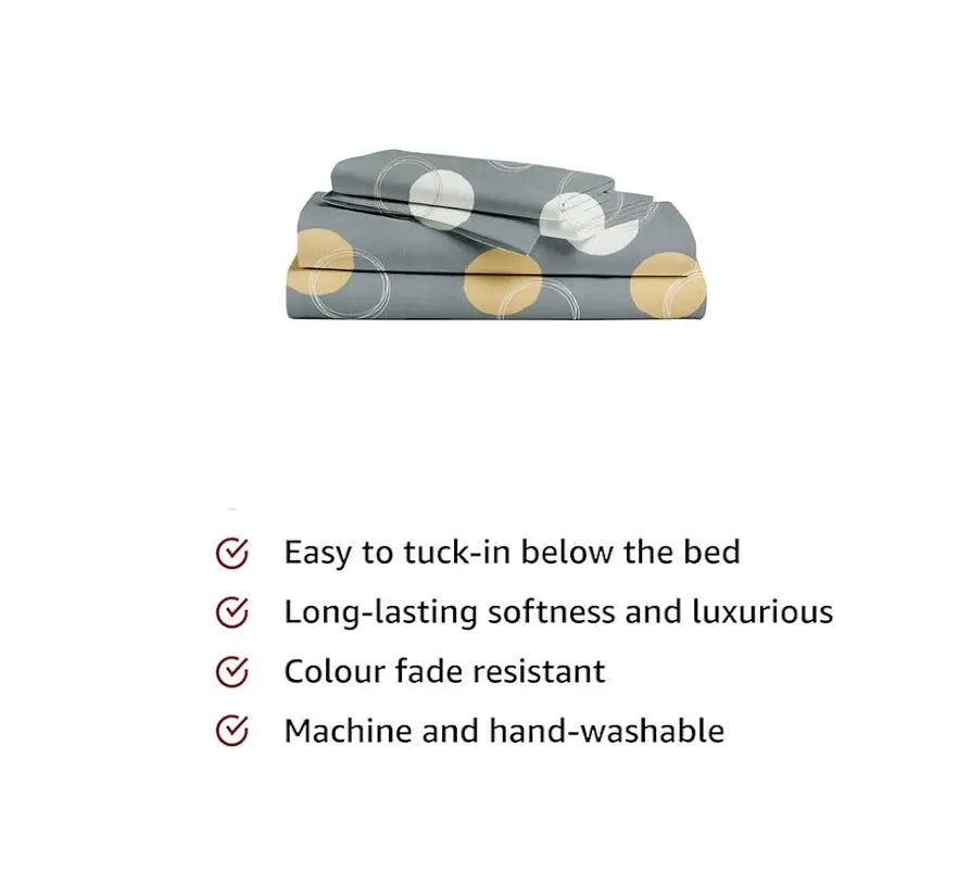 BSB HOME Premium Forever Modern Style Glace Cotton Floral Pattern 1 Single Size Bed bedsheet and 1 Pillow Cover Grey White & Yellow