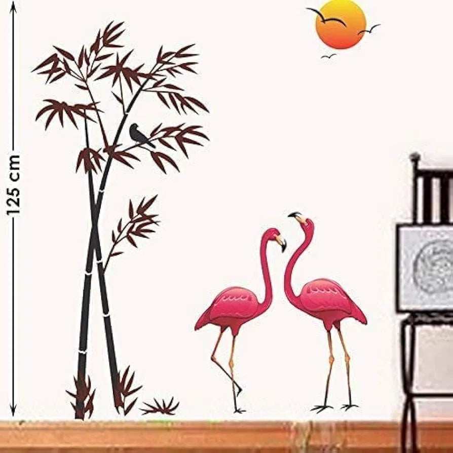 Decals Design Flamingos and Bamboo at Sunset Wall Sticker