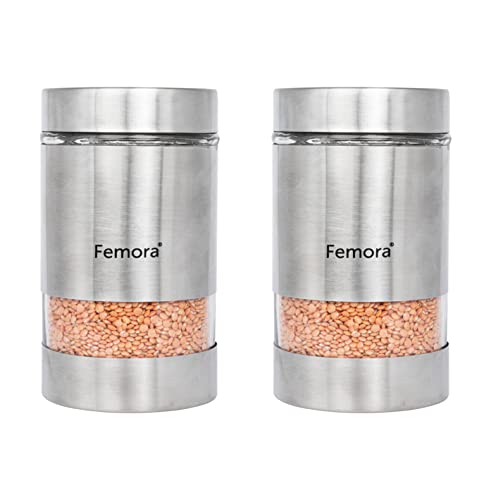 Femora Kitchen Storage Jars Steel Body With See Through Window Jar | 1000 Ml | Pack of 2