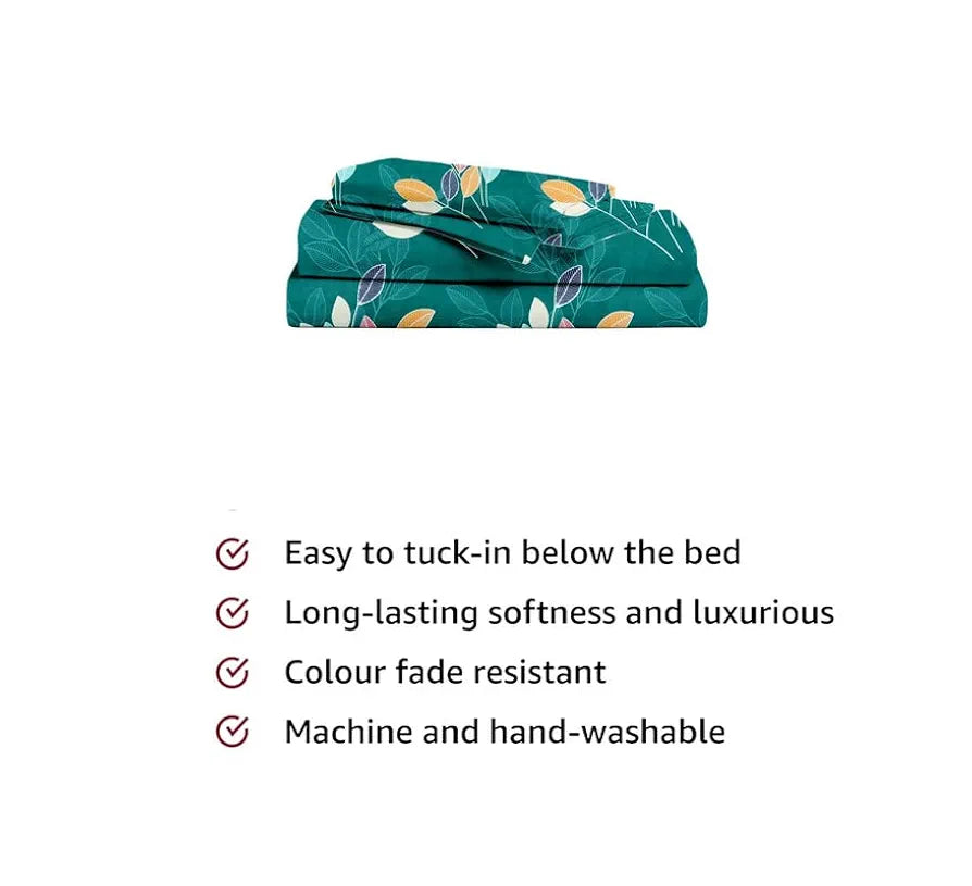 BSB HOME Premium Cotton Feel Single Bedsheet with One Pillow Cover for Coat/Diwan Dark Green