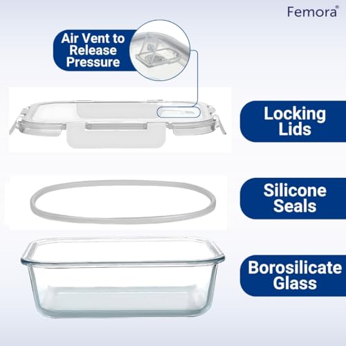 Femora Borosilicate Glass Containers for Kitchen | Storage Box for Kitchen With Air Vent Lid | Pack of 1 | 2200 Ml