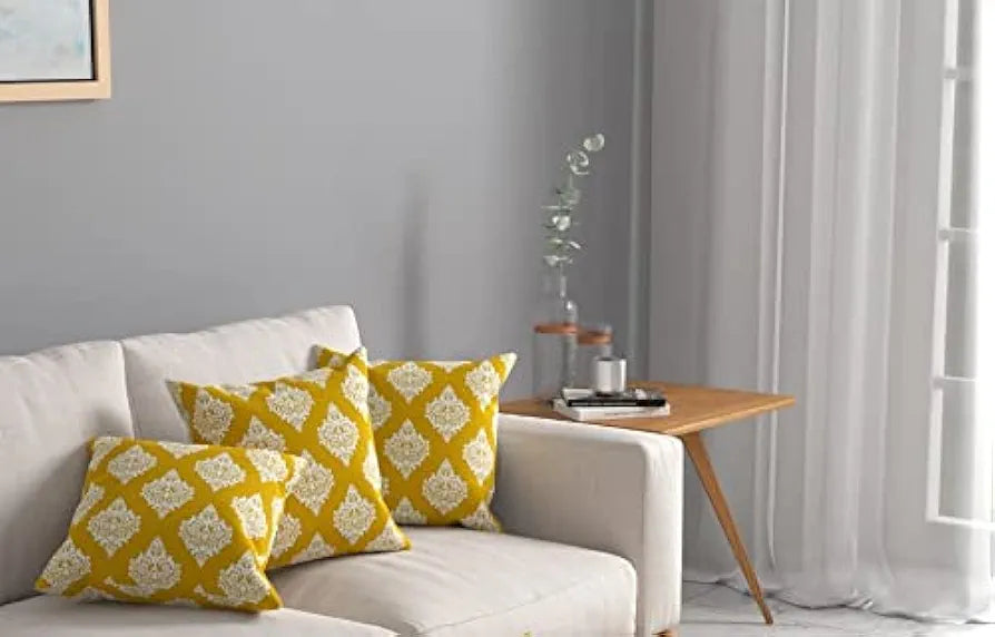 Urban Space Decorative Cotton Cushion Cover Set of 3 Cushion Covers for Sofa, Bedroom, Living Room Motif Mustard