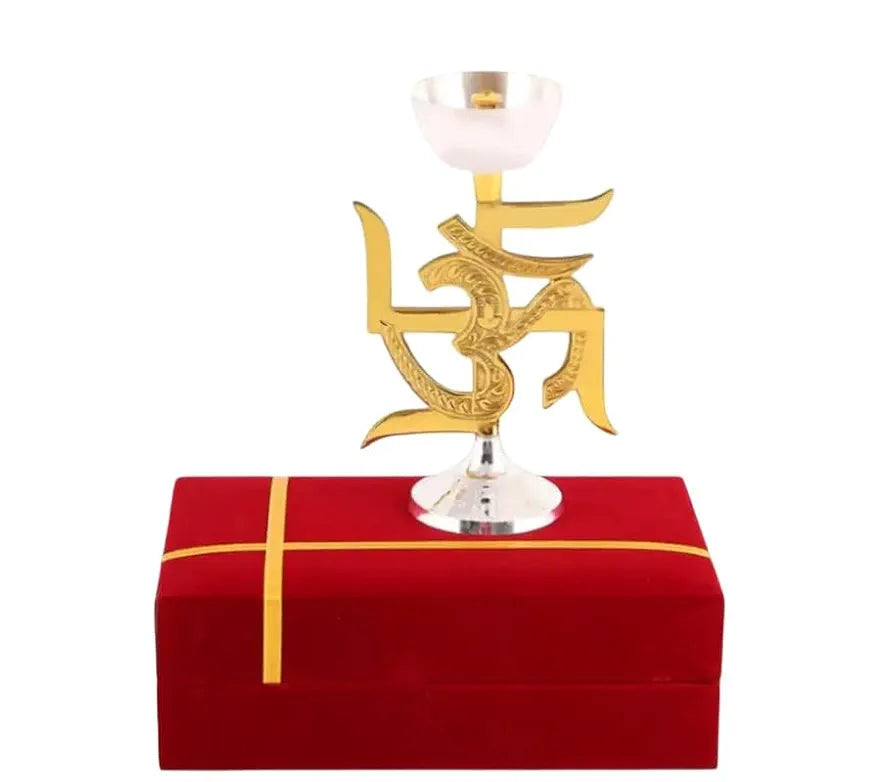 Jaipur Ace Om Symbol Gold Plated Decorative Diya With Velvet Gift Box Cave Design Ganesha
