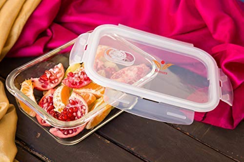 Femora Borosilicate Glass Containers for Kitchen | Storage Box for Kitchen With Air Vent Lid | Set of 2 1000ml, 1500ml