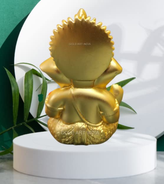 Gold Art India Gold Plated Satin Ganesha Vinayagar Pillayar Idol Versatile Car Dashboard and Home