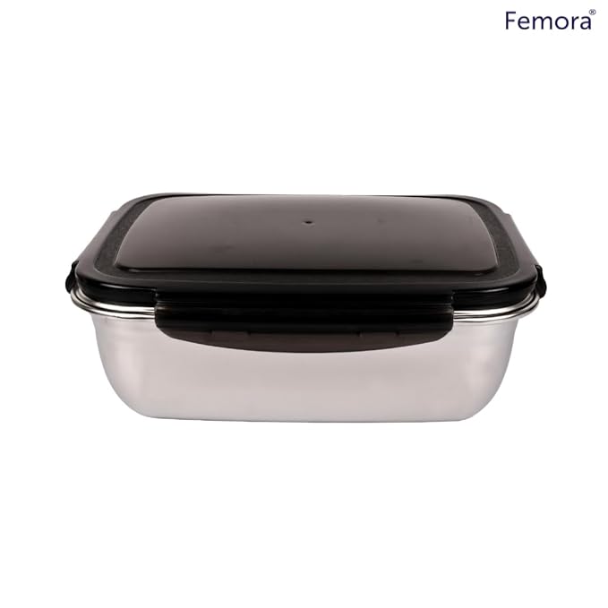Femora High Steel Rectangle Container With Lock Lid Lunch Box for Office, Storage, Lunch Box | 550 Ml | Set of 3