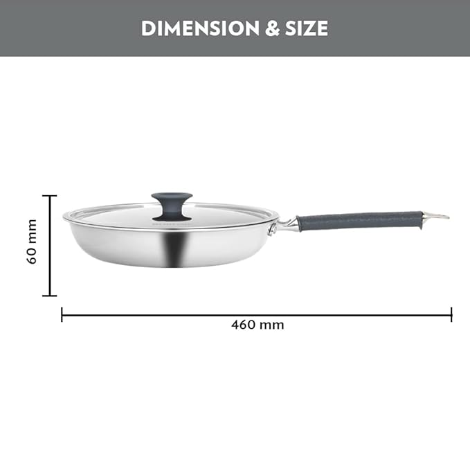 Borosil Cookfresh Tri-ply Stainless Fry Pan With Lid | Induction Friendly | 1.9 Litres | 24 Cm