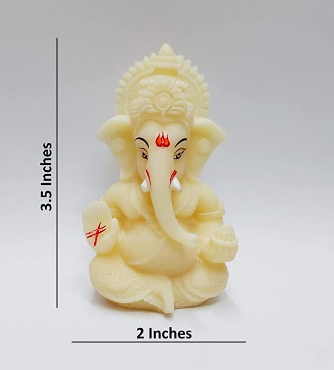 Gold Art India Ivory Ganesha Idol for Car Dashboard Lord Ganpati Diwali Gifts Home Decor