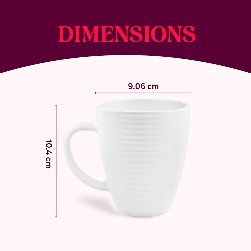 Larah by Borosil 2 Pcs Tea/coffee Orbit White Opalware Mug | 390 Ml Each