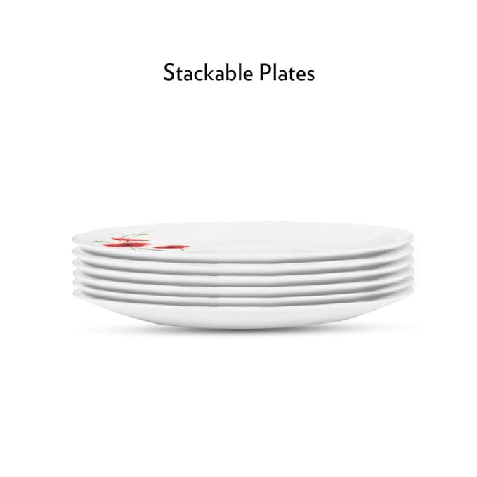 Larah by Borosil R.carnation, Opalware Full Plate | 11 Inch | White | Set of 6
