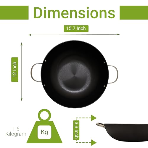 Femora Preseasoned Cast Iron 30 Cm Kadhai | Non Toxic and Coating | Pack of 1 Piece | Black